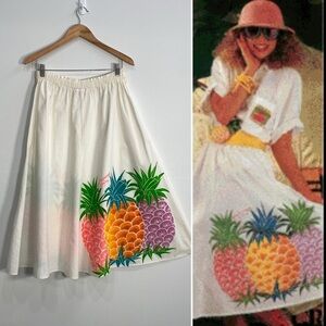 Vintage Hawaiian 80's Skirt Pineapple Print  Cotton Pockets